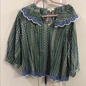 Entro Green and Blue Blouse with Floral Pattern
